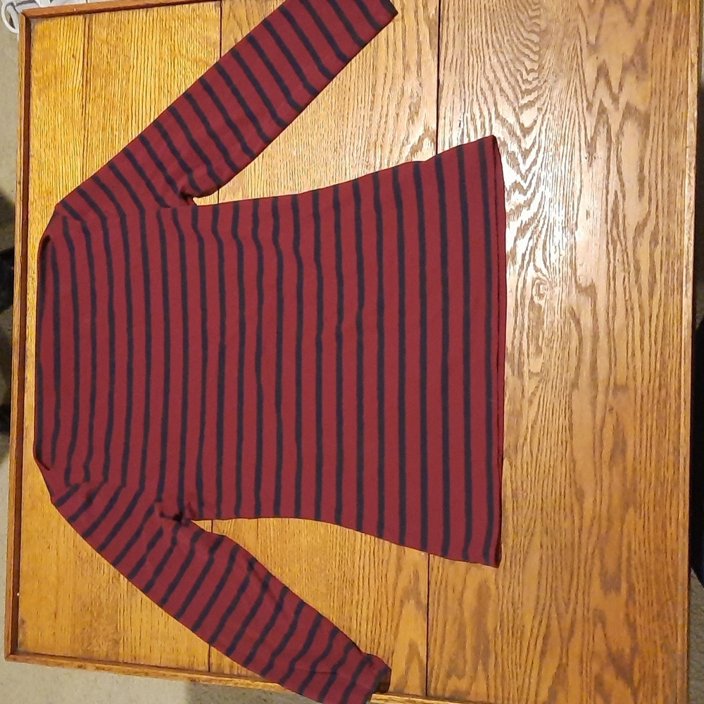 Red and Black striped long sleeve, back looks the same